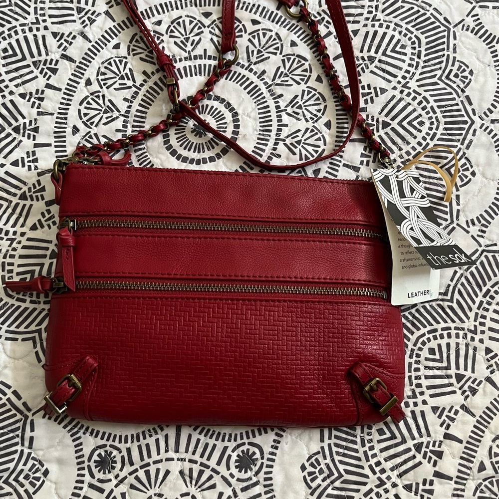 The Sak Red Crossbody Bag with Textured Leather and Gold Hardware